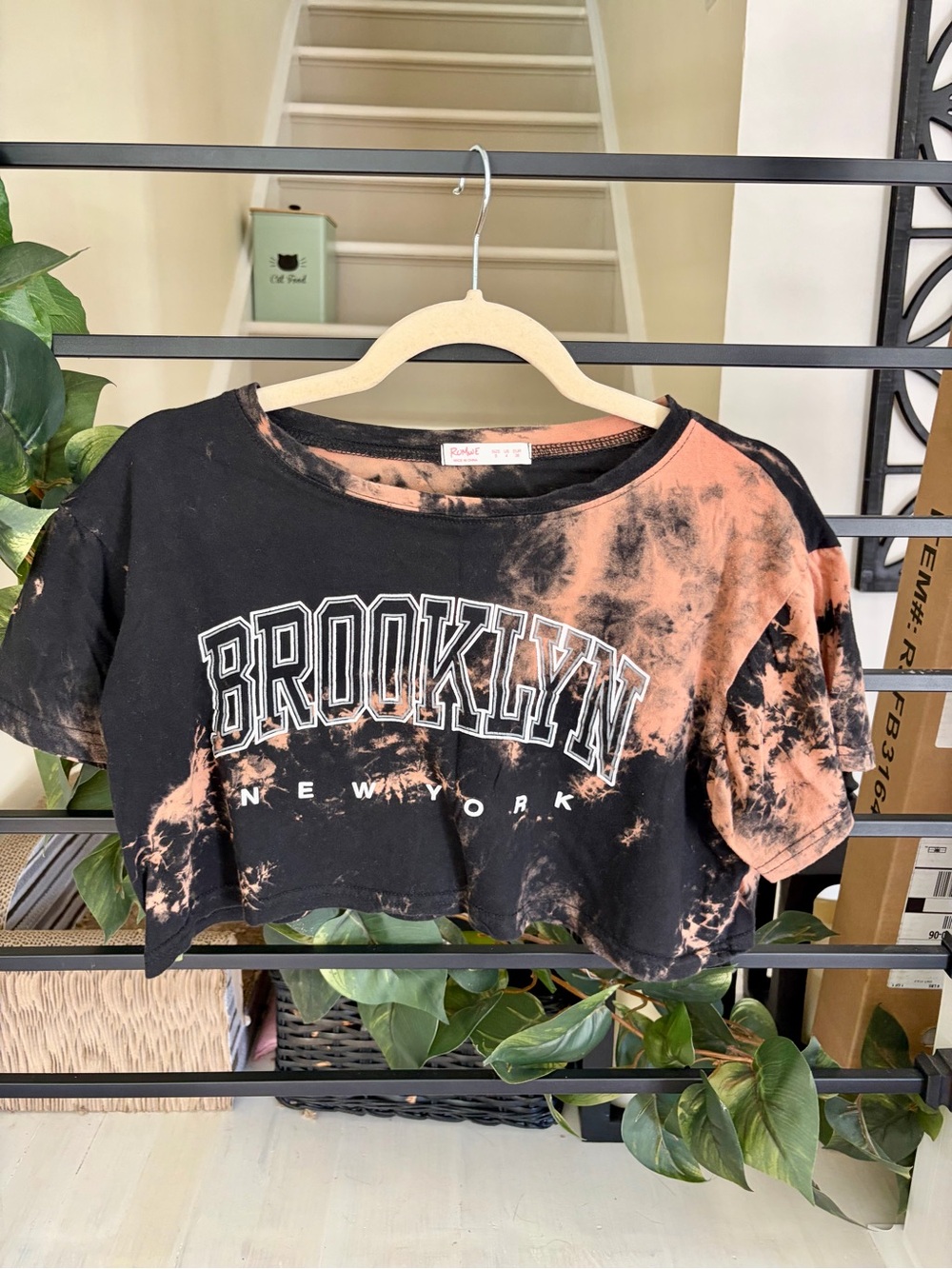ROMWE Brooklyn New York Bleach Tie Dye Cropped Graphic Tee Size S